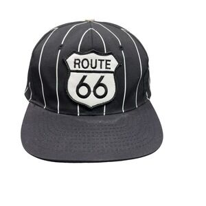 Men's Black With Pin Strips SnapBack Hat Route 66 referee  Large Patch Traveling